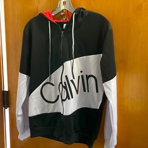 Calvin hoodie with a zipper red line hood to side pocket zipper